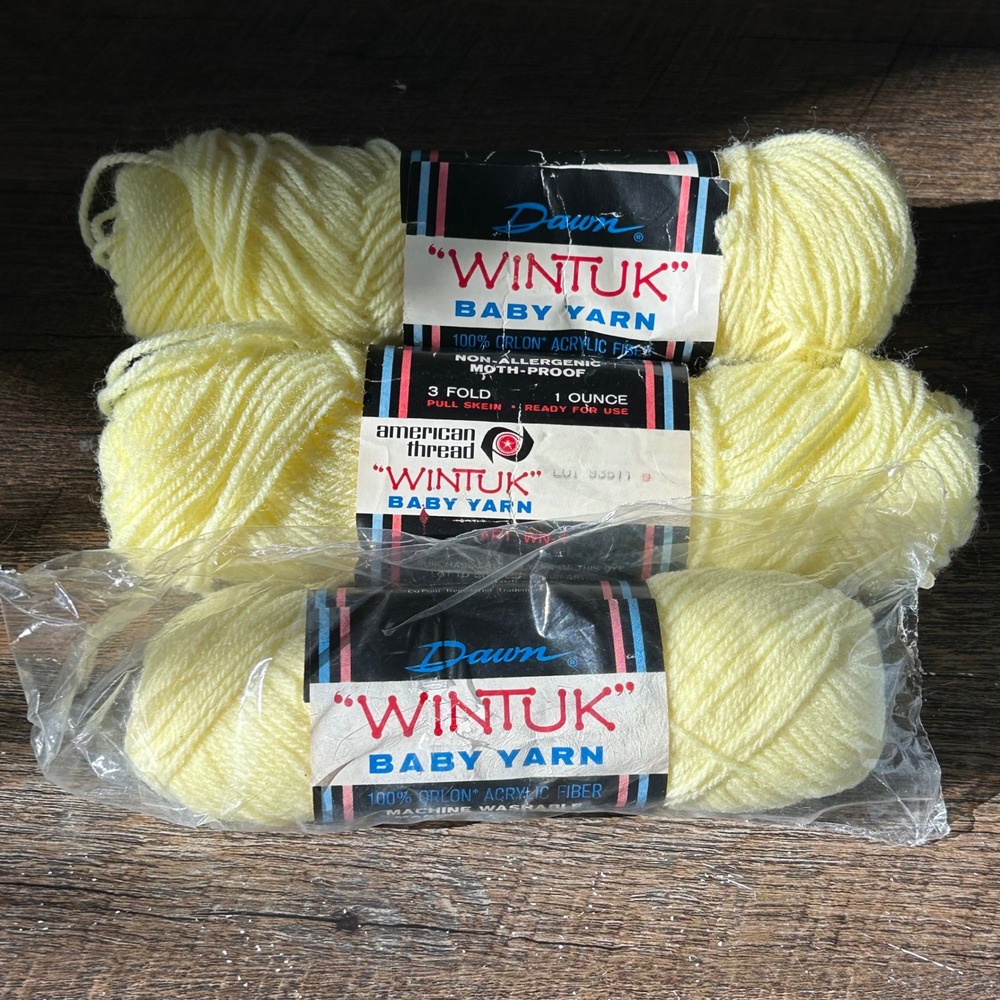 Vintage American Thread Dawn Wintuk Baby Yarn Yellow 3 Skeins 1oz 3 Fold WN-4